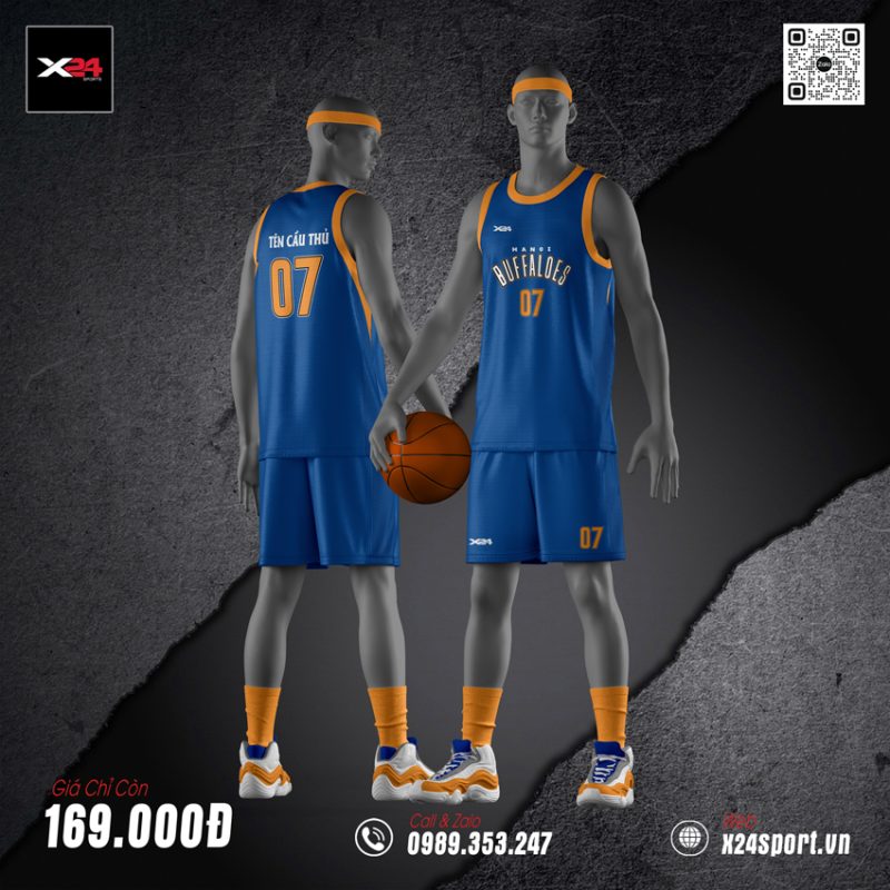 Bộ quần áo bóng rổ xanh dương phối cam - Mạnh mẽ & Nổi bật trên sân