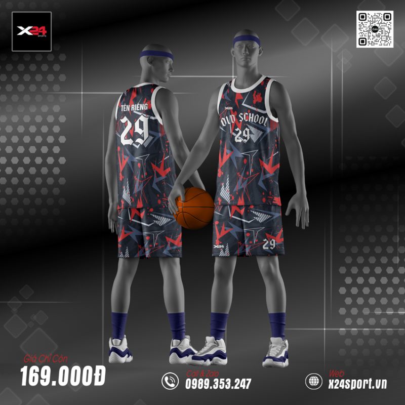 Bộ Quần Áo Bóng Rổ Đen Đỏ Phối Xám - Phong Cách Cá Tính, Chất Liệu Thể Thao Thoáng Mát