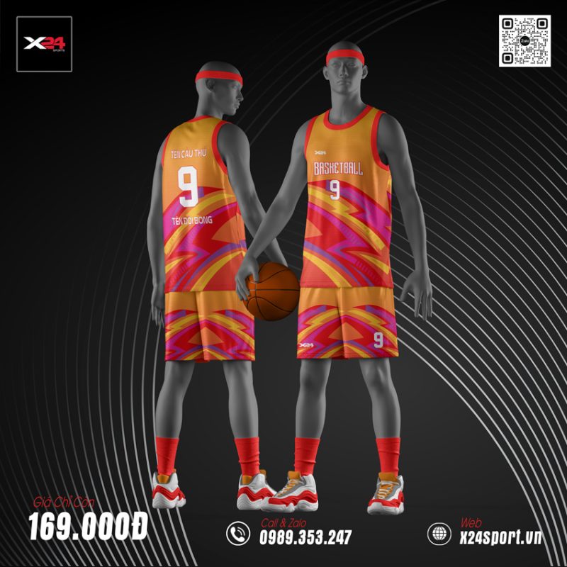 Áo Bóng Rổ Nam Cam Đỏ Năng Động – Thiết Kế Zig-Zag Cá Tính