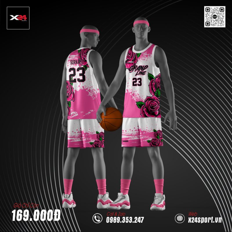 Áo Bóng Rổ Thiết Kế Hồng Cánh Sen Họa Tiết Hoa Hồng - Phong Cách Cá Tính Cho Giới Trẻ
