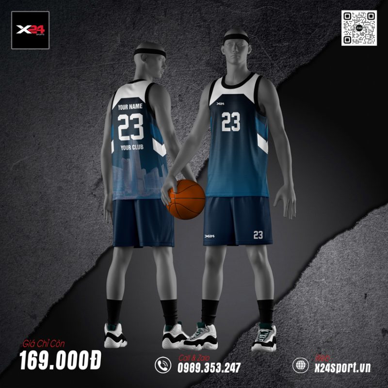 Bộ Quần Áo Bóng Rổ Thiết Kế Đen Xanh Trắng Cityscape Cá Tính