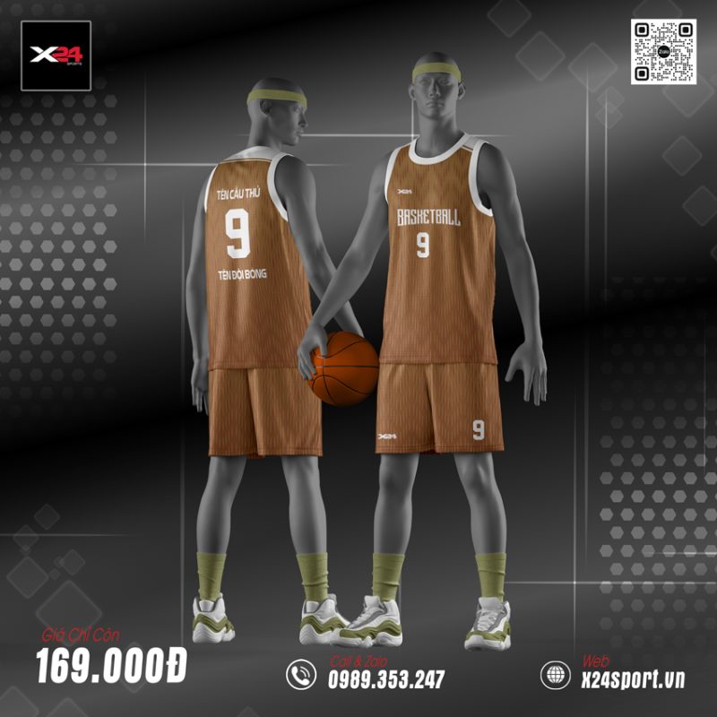 Áo Bóng Rổ Unisex Nâu Gỗ Đồng – Kiểu Dáng Rộng, Sọc Dọc Cá Tính